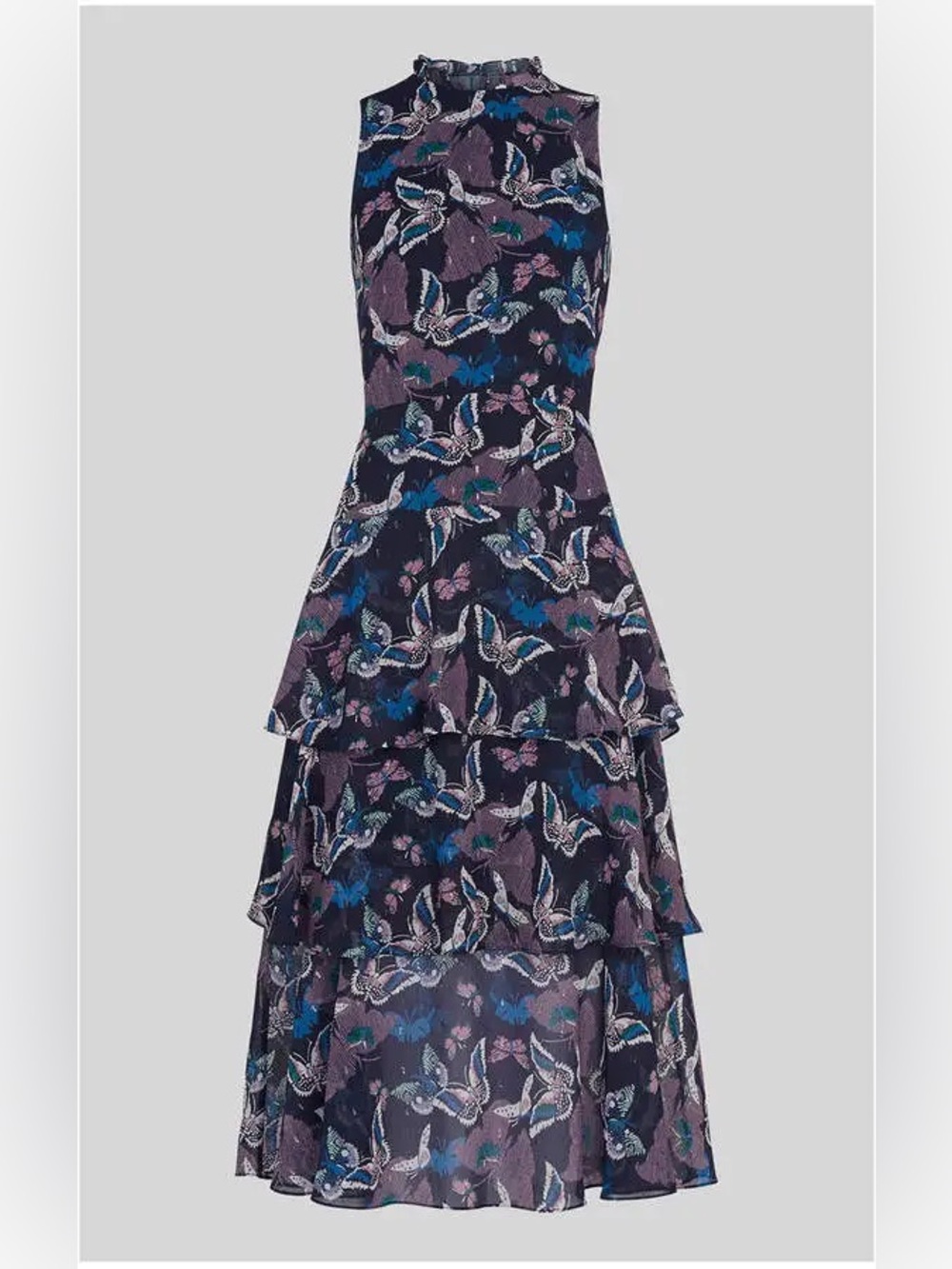 Whistles Butterfly Print Tiered Midi Dress Size 6